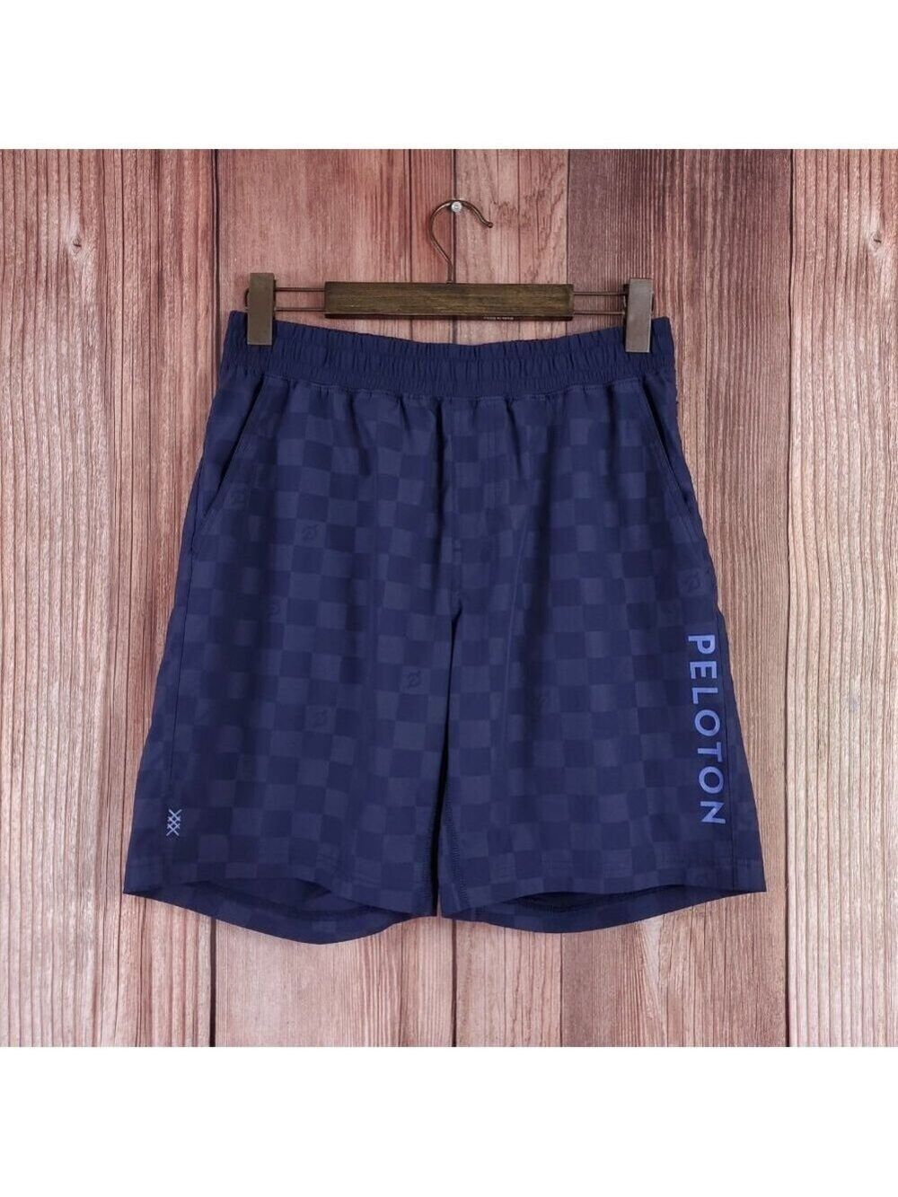 Rhone X Peloton Mens Medium Unlined Gym Training Shorts Navy Checkered Pattern